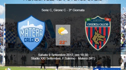 CALCIO - Il meteo per Matera vs Cosenza del 9 Settembre 2017
